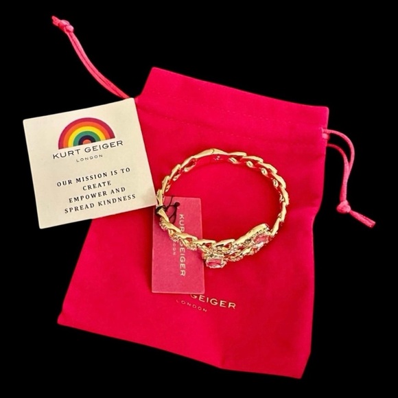 Authentic Kurt Geiger London Rainbow Crystal Heart Chain Bypass Bangle NWT - Picture 5 of 14